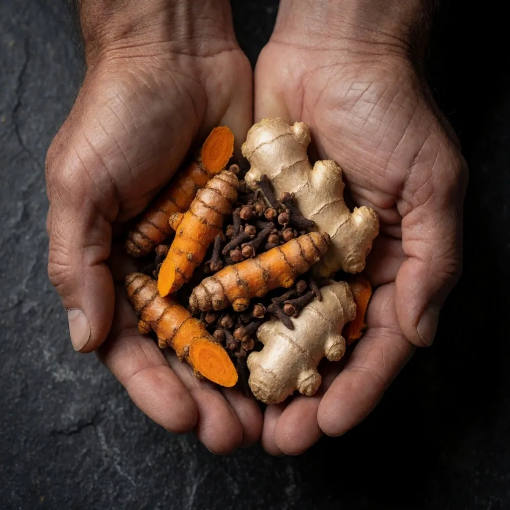 Natural botanical ingredients held in hands