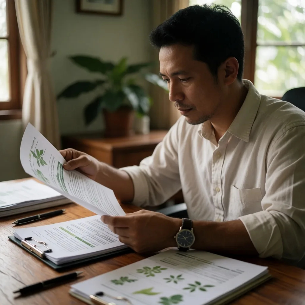 Researcher studying nutritional science reference materials
