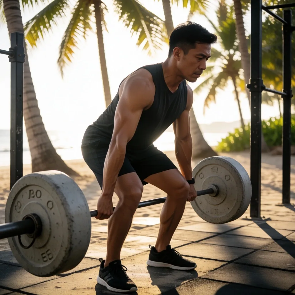 Man training at an outdoor Bali gym