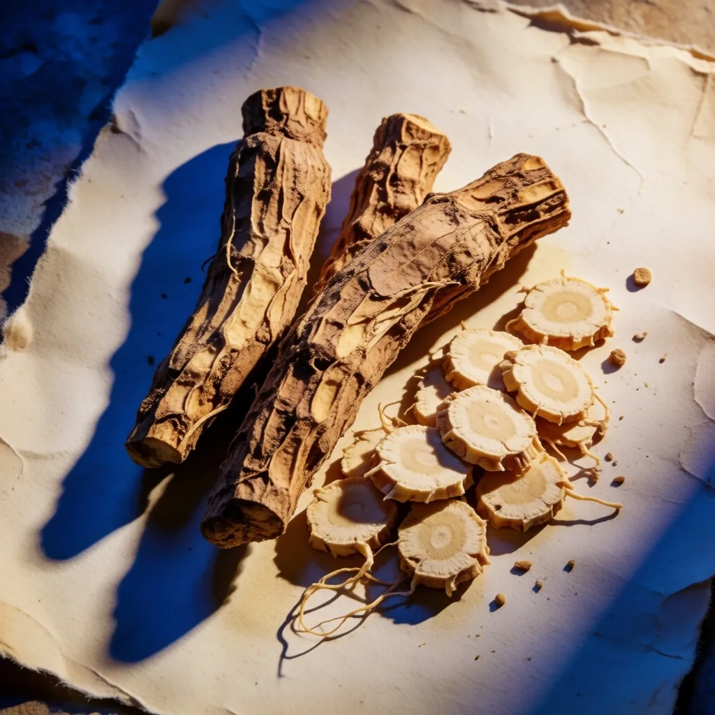 Traditional herbal roots on paper surface