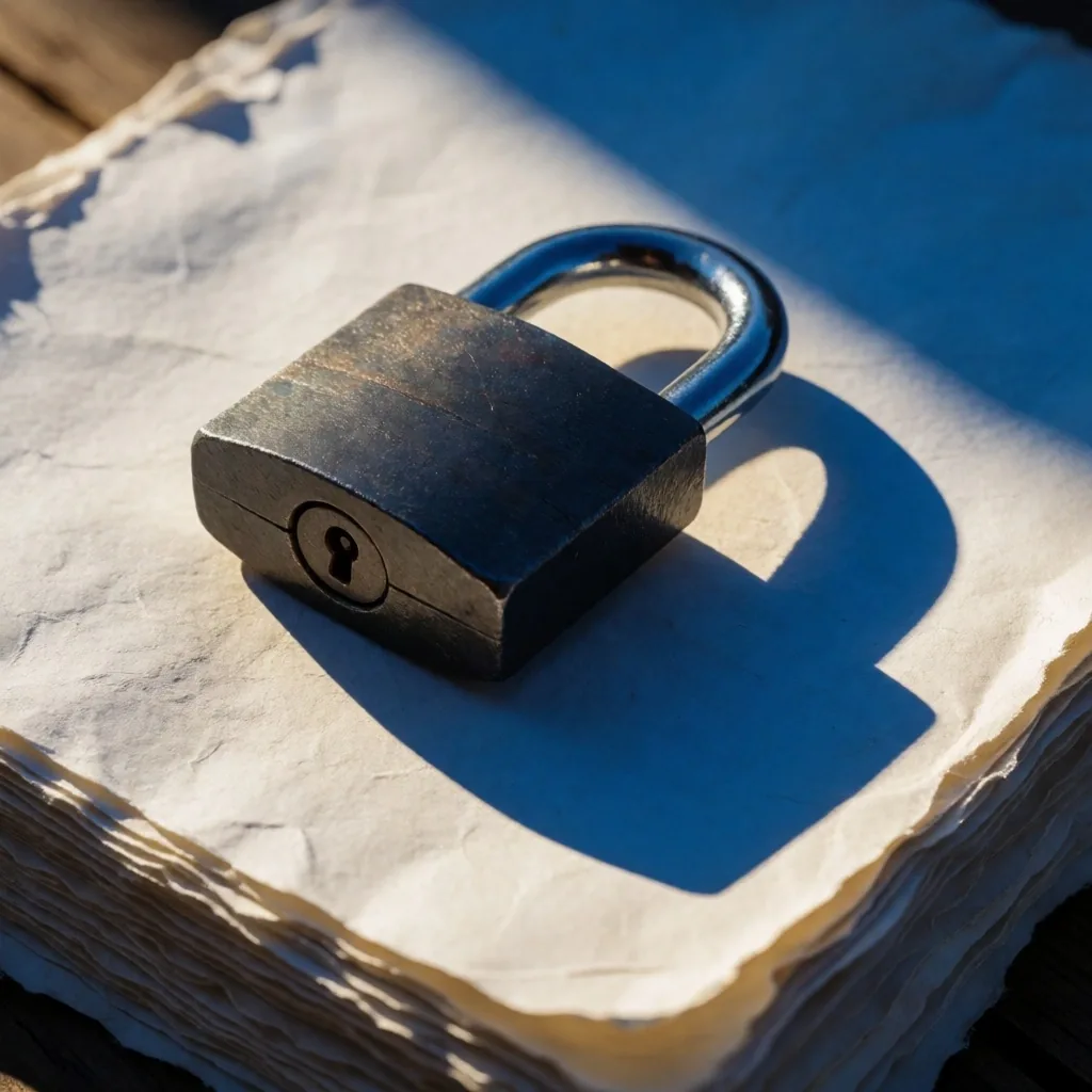 Security concept shown as a metal padlock on paper