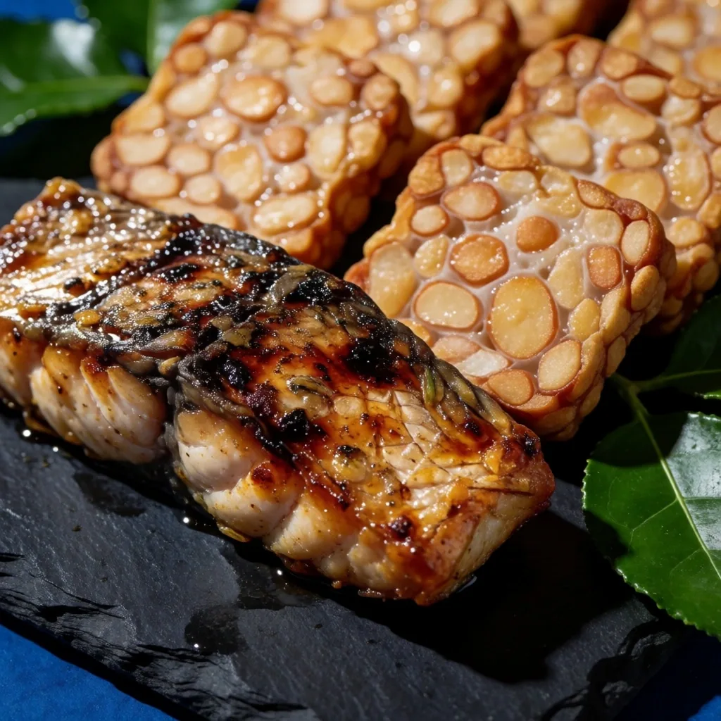 Balanced Indonesian meal preparation on concrete surface