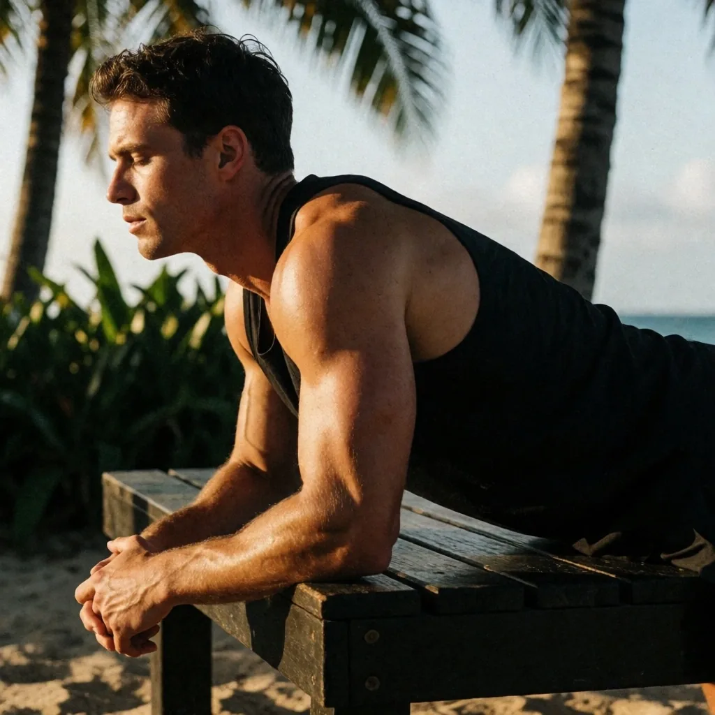 Man resting on a bench after a workout