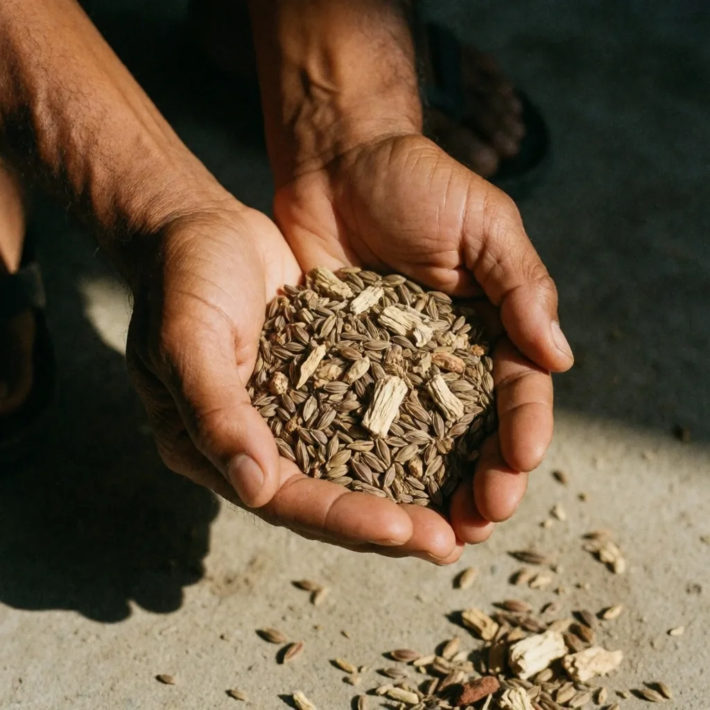 Hands holding natural supplement ingredients